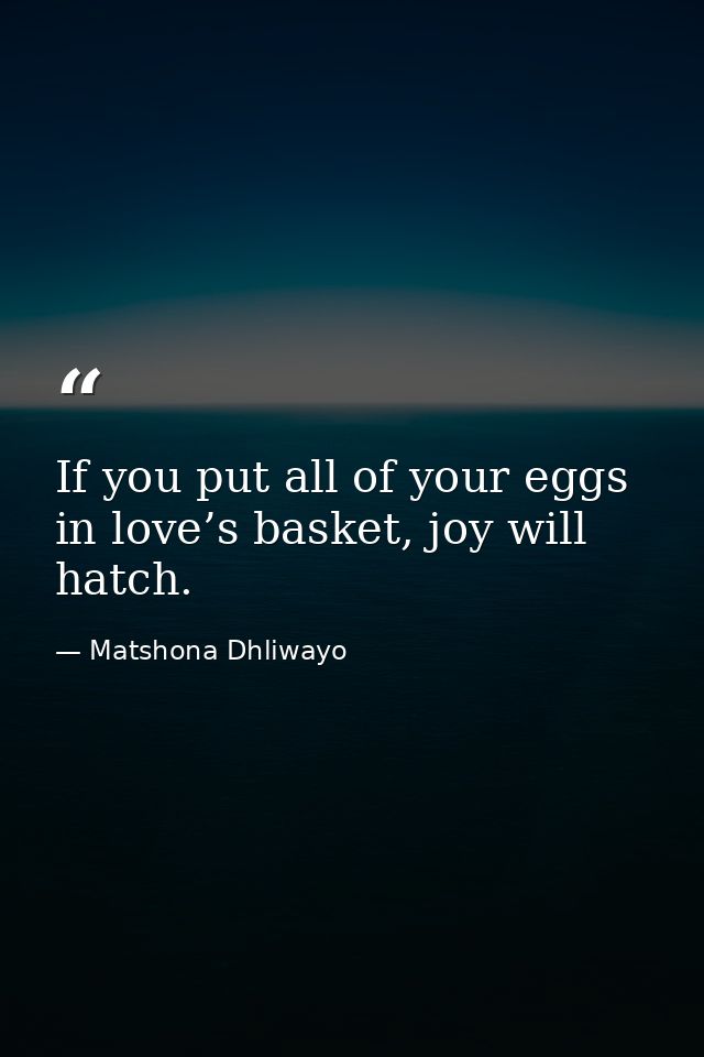 If you put all of your eggs in love’s basket, joy will hatch. — Matshona Dhliwayo
