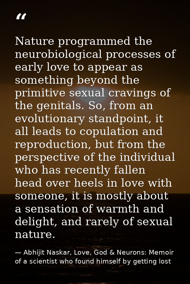 Nature programmed the neurobiological processes of early love to appear as something beyond the primitive sexual craving — Abhijit Naskar, Love, God & Neurons: Memoir of a scientist who found himself by getting lost