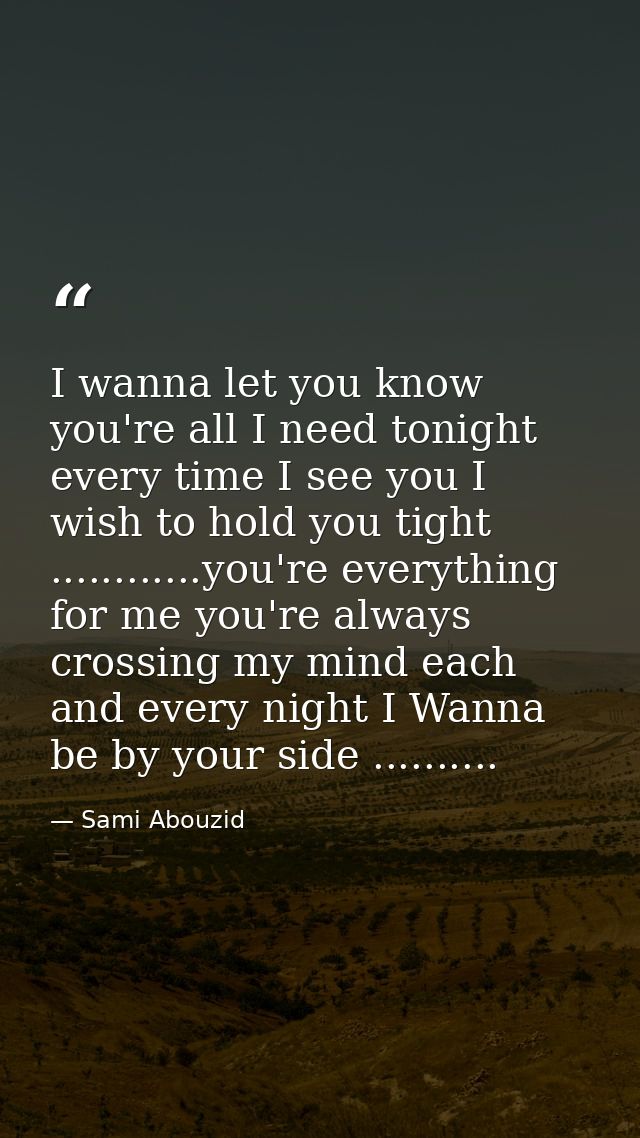I wanna let you know you're all I need tonight every time I see you I wish to hold you tight ............you're everythi — Sami Abouzid