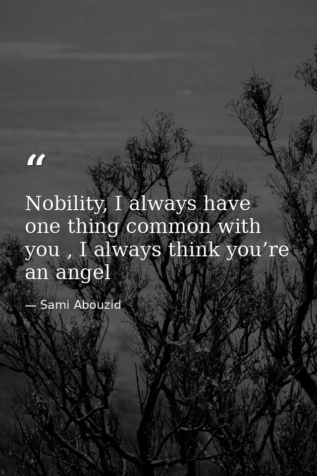 Nobility, I always have one thing common with you , I always think you’re an angel — Sami Abouzid