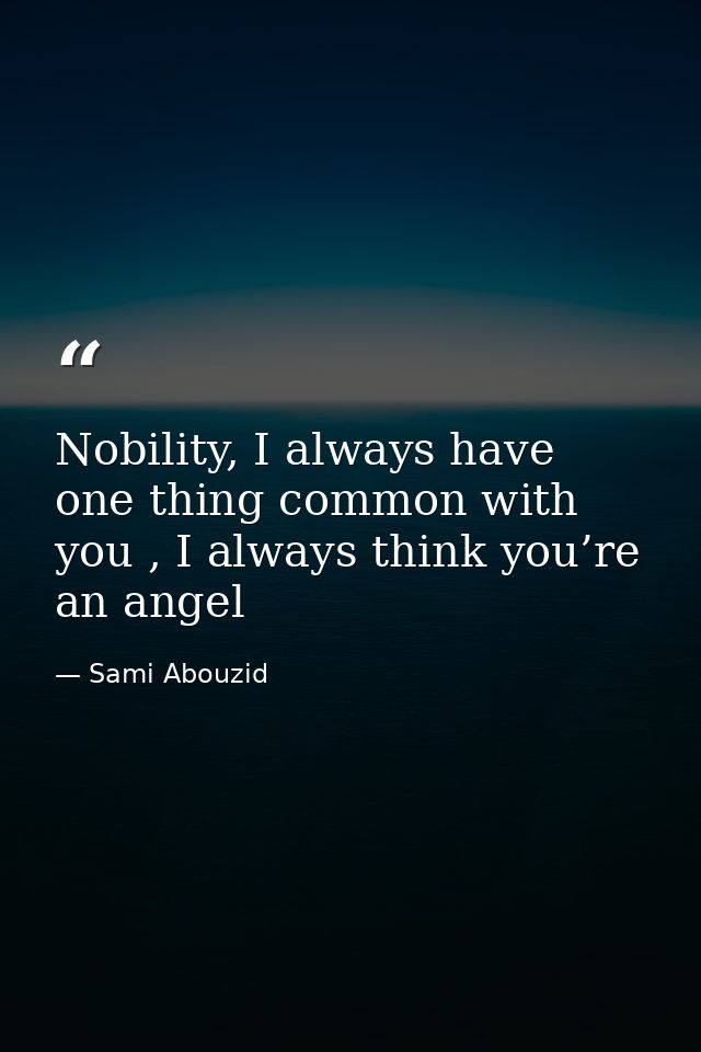 Nobility, I always have one thing common with you , I always think you’re an angel — Sami Abouzid