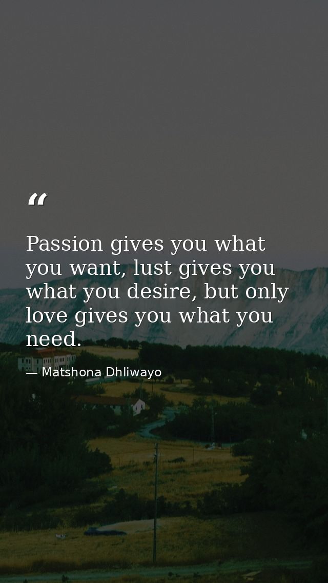 Passion gives you what you want, lust gives you what you desire, but only love gives you what you need. — Matshona Dhliwayo