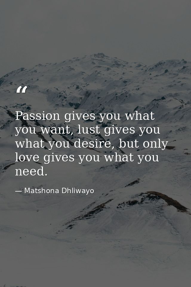 Passion gives you what you want, lust gives you what you desire, but only love gives you what you need. — Matshona Dhliwayo