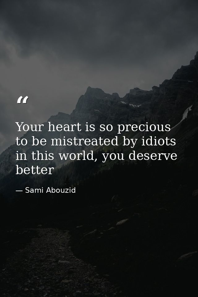 Your heart is so precious to be mistreated by idiots in this world, you deserve better — Sami Abouzid