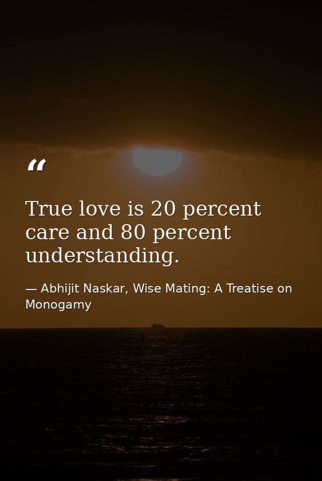 True love is 20 percent care and 80 percent understanding. — Abhijit Naskar, Wise Mating: A Treatise on Monogamy