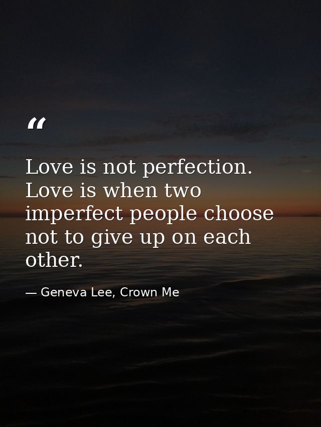 Love is not perfection. Love is when two imperfect people choose not to give up on each other. — Geneva Lee, Crown Me