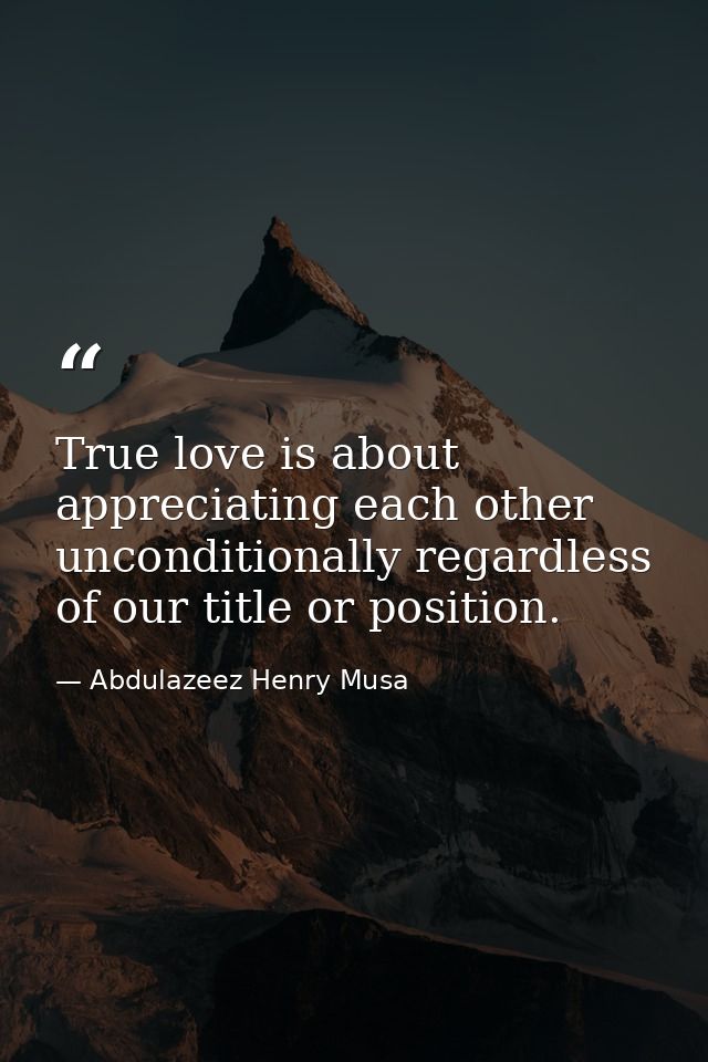 True love is about appreciating each other unconditionally regardless of our title or position. — Abdulazeez Henry Musa