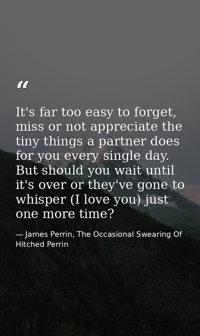 It's far too easy to forget, miss or not appreciate the tiny things a partner does for you every single day. But should  — James Perrin, The Occasional Swearing Of Hitched Perrin
