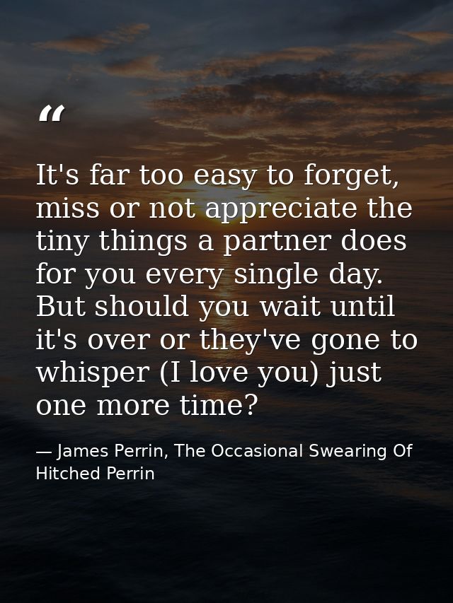 It's far too easy to forget, miss or not appreciate the tiny things a partner does for you every single day. But should  — James Perrin, The Occasional Swearing Of Hitched Perrin