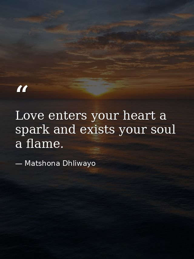 Love enters your heart a spark and exists your soul a flame. — Matshona Dhliwayo