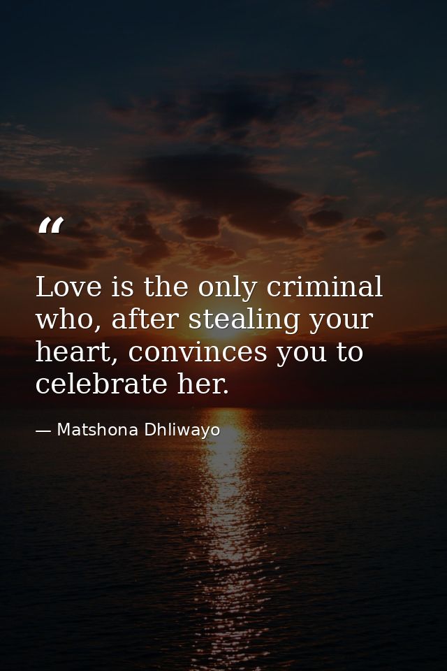 Love is the only criminal who, after stealing your heart, convinces you to celebrate her. — Matshona Dhliwayo