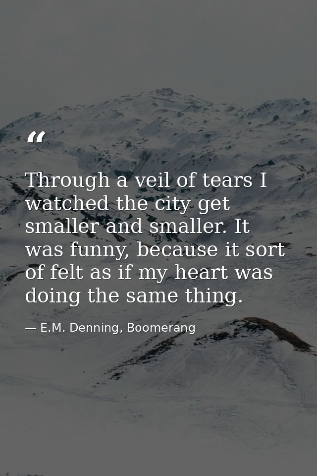 Through a veil of tears I watched the city get smaller and smaller. It was funny, because it sort of felt as if my heart — E.M. Denning, Boomerang
