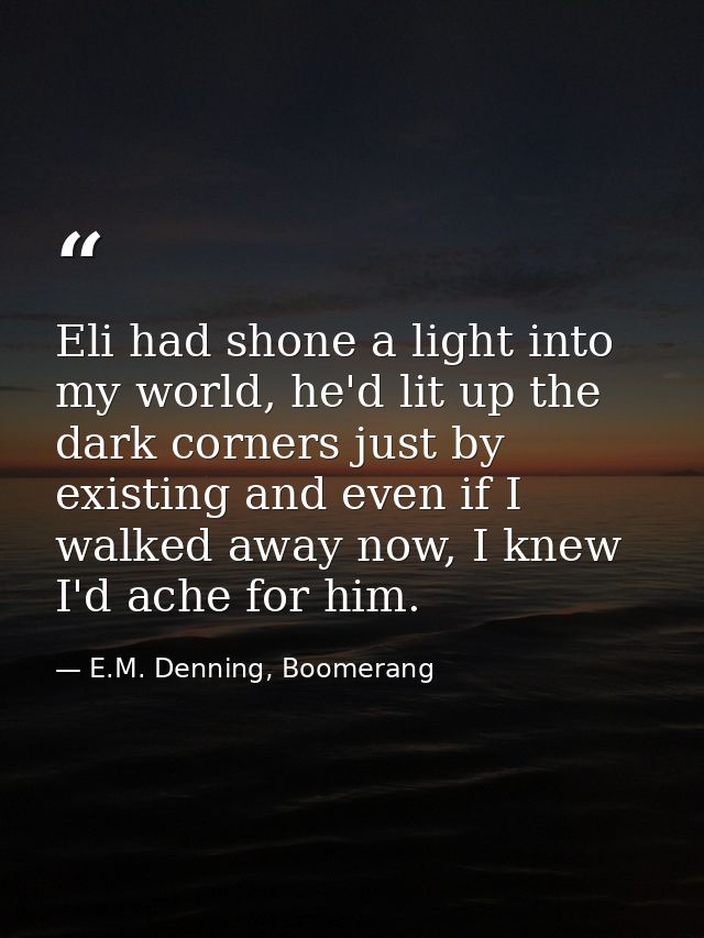Eli had shone a light into my world, he'd lit up the dark corners just by existing and even if I walked away now, I knew — E.M. Denning, Boomerang