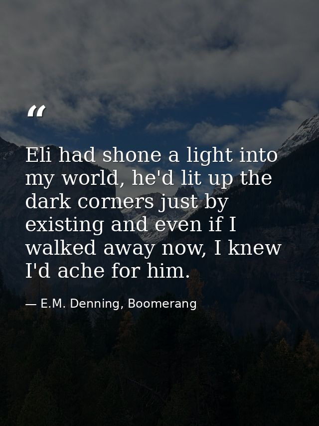 Eli had shone a light into my world, he'd lit up the dark corners just by existing and even if I walked away now, I knew — E.M. Denning, Boomerang