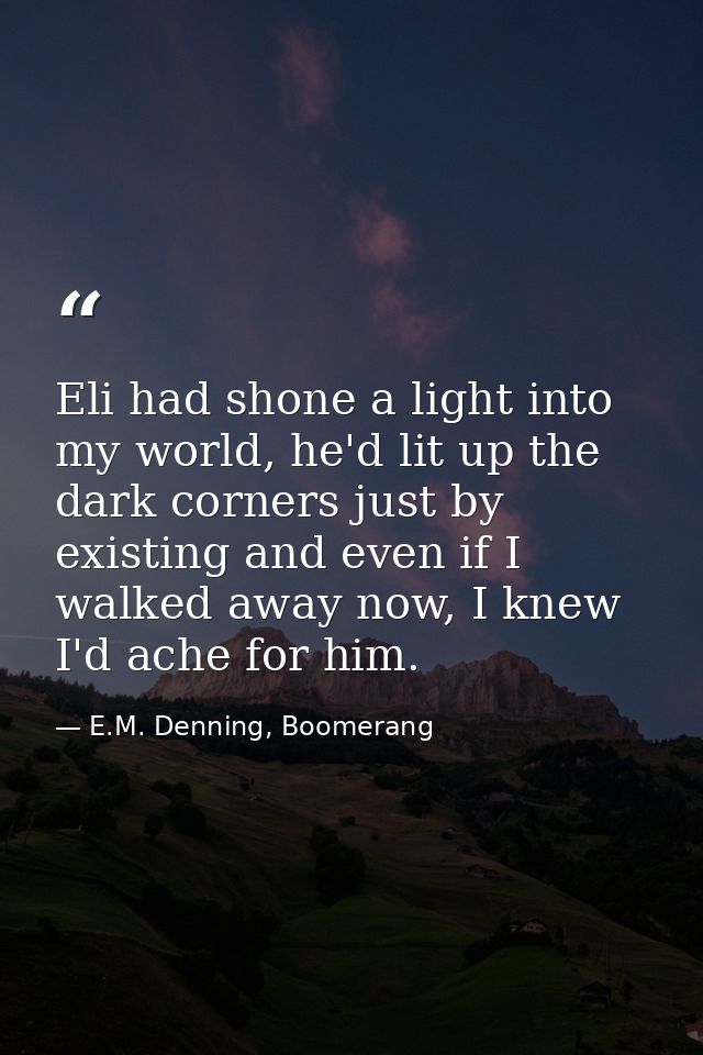 Eli had shone a light into my world, he'd lit up the dark corners just by existing and even if I walked away now, I knew — E.M. Denning, Boomerang