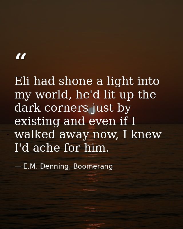 Eli had shone a light into my world, he'd lit up the dark corners just by existing and even if I walked away now, I knew — E.M. Denning, Boomerang