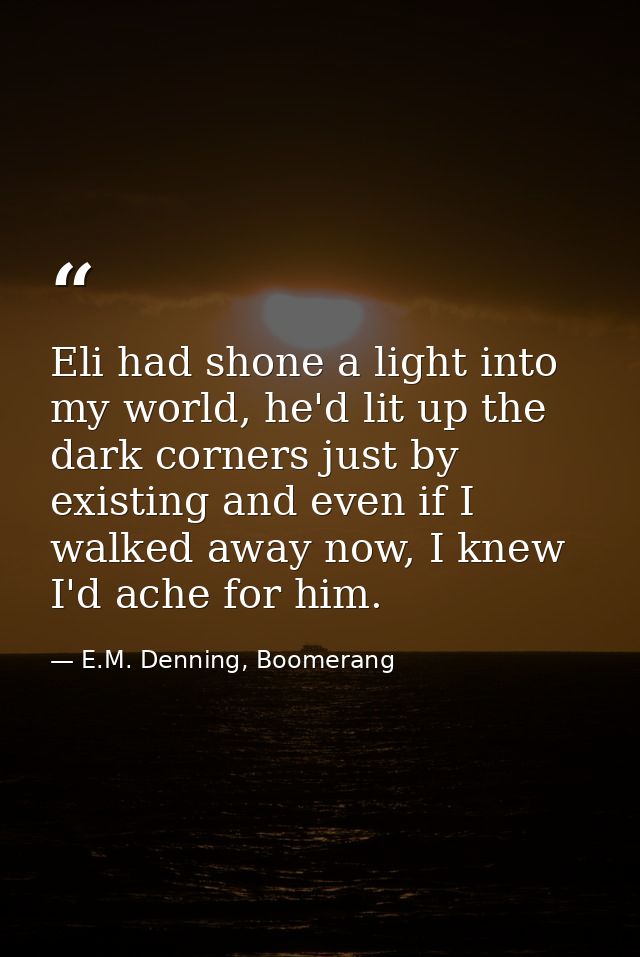 Eli had shone a light into my world, he'd lit up the dark corners just by existing and even if I walked away now, I knew — E.M. Denning, Boomerang