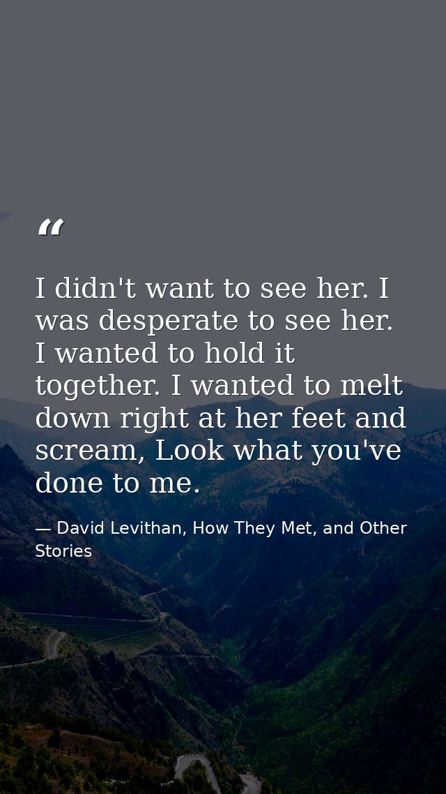 I didn't want to see her. I was desperate to see her. I wanted to hold it together. I wanted to melt down right at her f — David Levithan, How They Met, and Other Stories