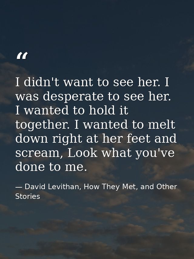 I didn't want to see her. I was desperate to see her. I wanted to hold it together. I wanted to melt down right at her f — David Levithan, How They Met, and Other Stories