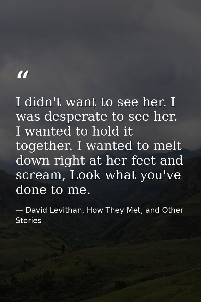 I didn't want to see her. I was desperate to see her. I wanted to hold it together. I wanted to melt down right at her f — David Levithan, How They Met, and Other Stories