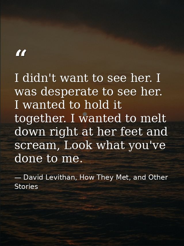 I didn't want to see her. I was desperate to see her. I wanted to hold it together. I wanted to melt down right at her f — David Levithan, How They Met, and Other Stories