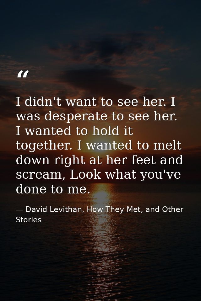 I didn't want to see her. I was desperate to see her. I wanted to hold it together. I wanted to melt down right at her f — David Levithan, How They Met, and Other Stories