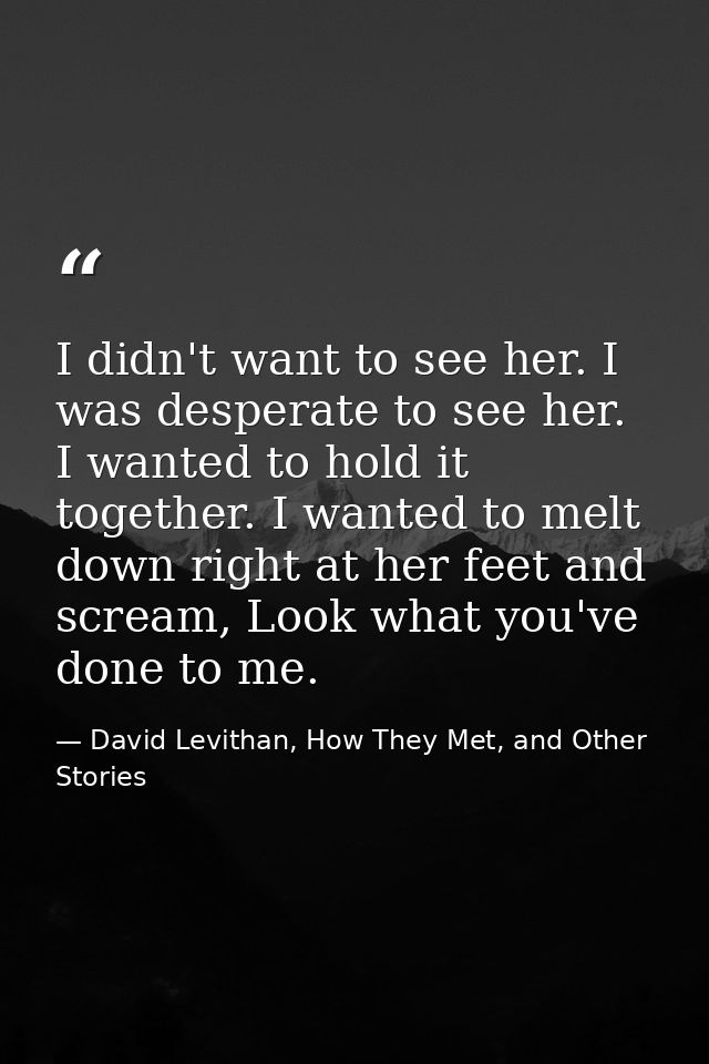 I didn't want to see her. I was desperate to see her. I wanted to hold it together. I wanted to melt down right at her f — David Levithan, How They Met, and Other Stories