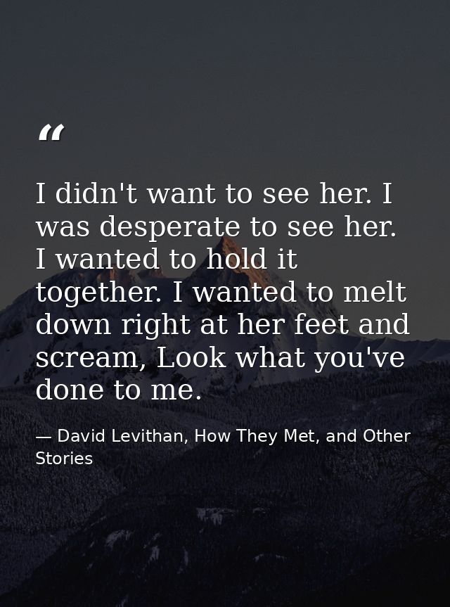 I didn't want to see her. I was desperate to see her. I wanted to hold it together. I wanted to melt down right at her f — David Levithan, How They Met, and Other Stories
