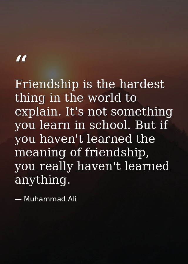 Friendship is the hardest thing in the world to explain. It's not something you learn in school. But if you haven't lear — Muhammad Ali