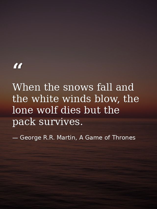 When the snows fall and the white winds blow, the lone wolf dies but the pack survives. — George R.R. Martin, A Game of Thrones