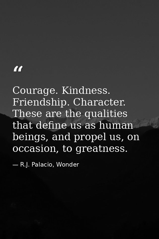 Courage. Kindness. Friendship. Character. These are the qualities that define us as human beings, and propel us, on occa — R.J. Palacio, Wonder