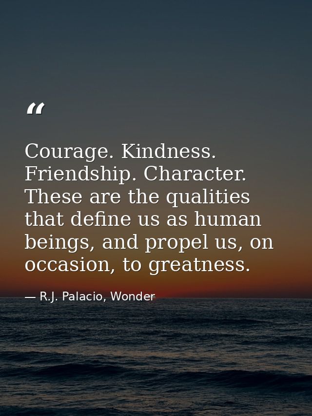 Courage. Kindness. Friendship. Character. These are the qualities that define us as human beings, and propel us, on occa — R.J. Palacio, Wonder