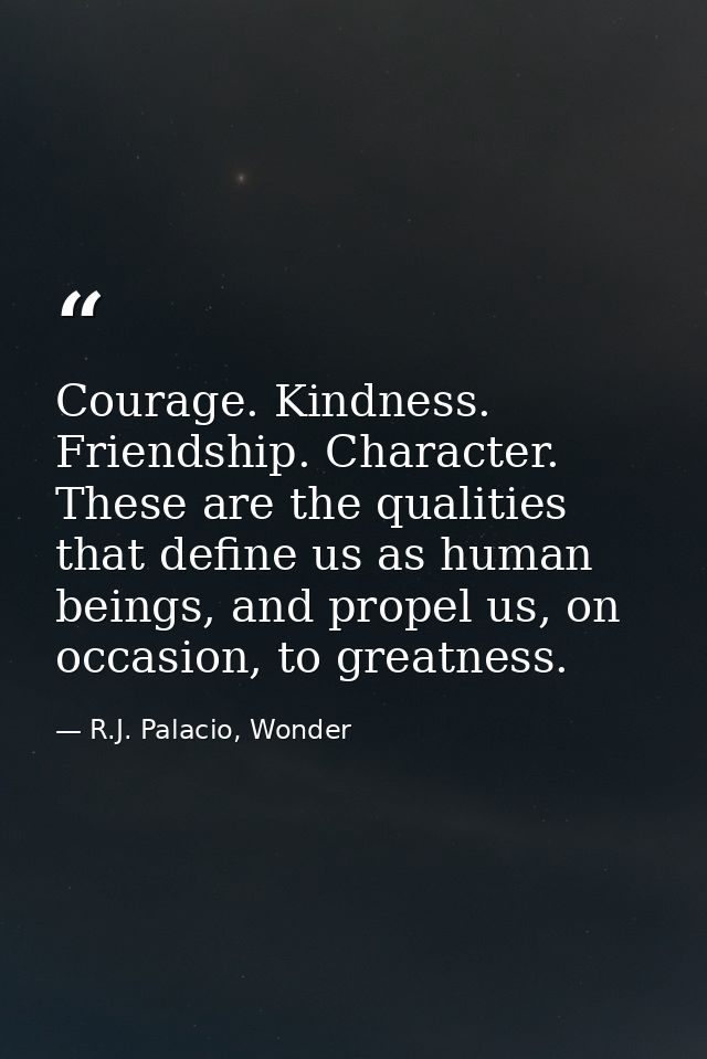 Courage. Kindness. Friendship. Character. These are the qualities that define us as human beings, and propel us, on occa — R.J. Palacio, Wonder