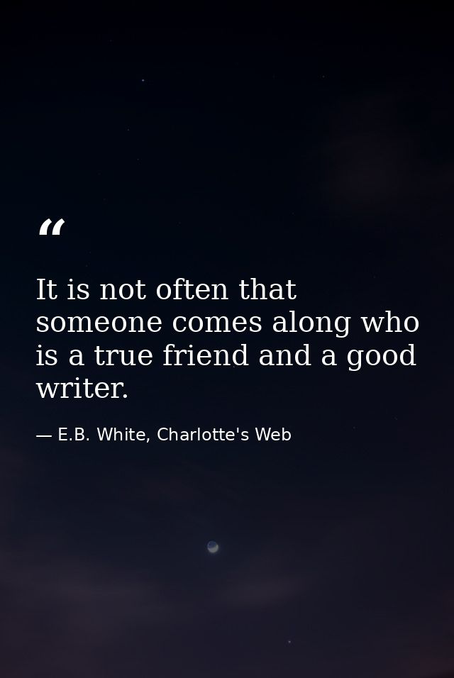 It is not often that someone comes along who is a true friend and a good writer. — E.B. White, Charlotte's Web