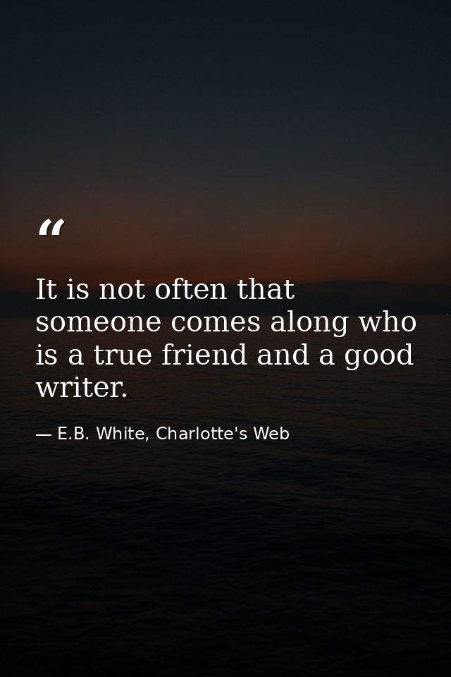 It is not often that someone comes along who is a true friend and a good writer. — E.B. White, Charlotte's Web