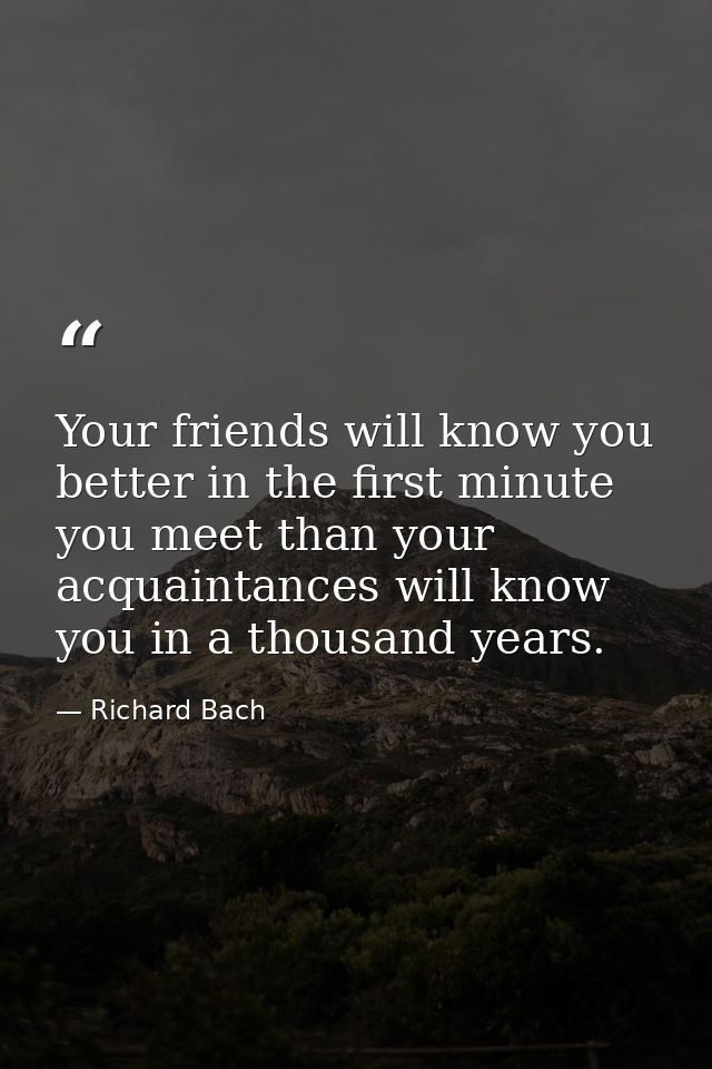 Your friends will know you better in the first minute you meet than your acquaintances will know you in a thousand years — Richard Bach