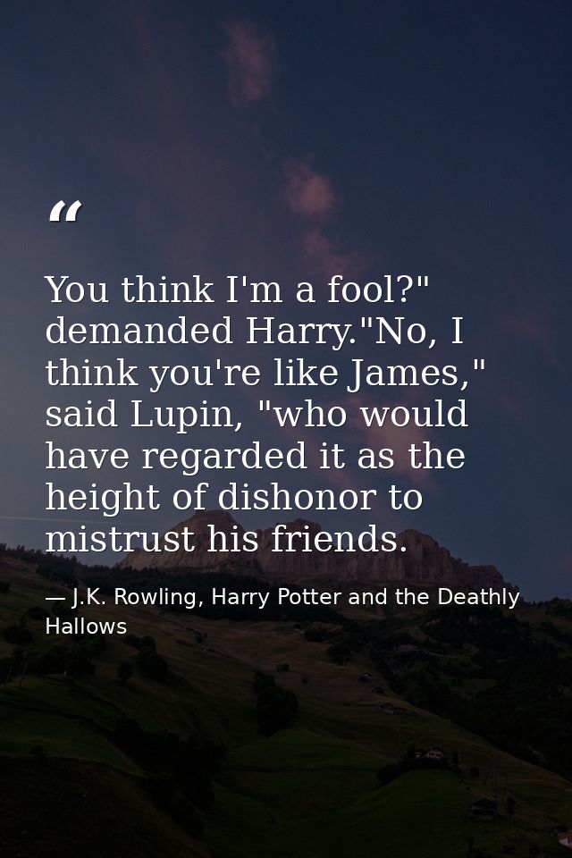You think I'm a fool?" demanded Harry."No, I think you're like James," said Lupin, "who would have regarded it as the he — J.K. Rowling, Harry Potter and the Deathly Hallows