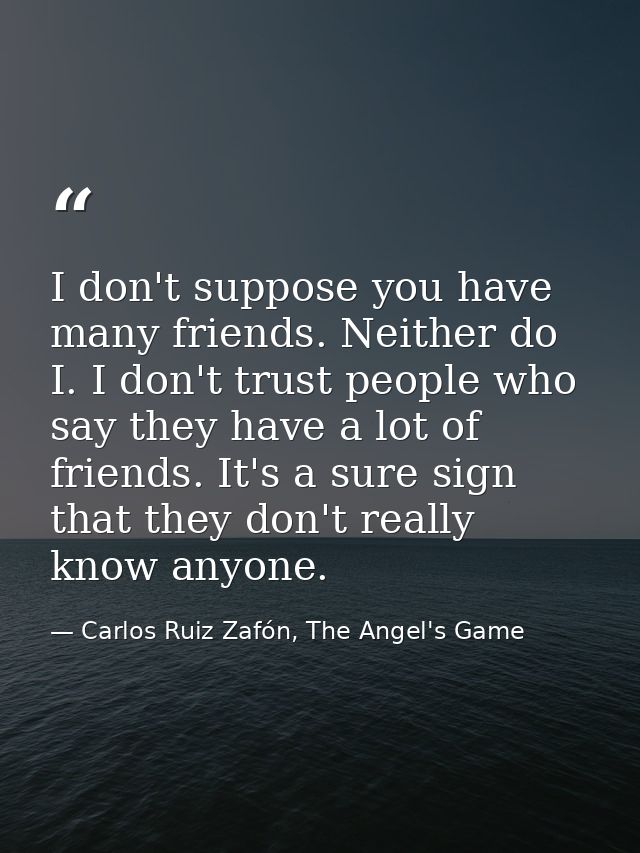 I don't suppose you have many friends. Neither do I. I don't trust people who say they have a lot of friends. It's a sur — Carlos Ruiz Zafón, The Angel's Game