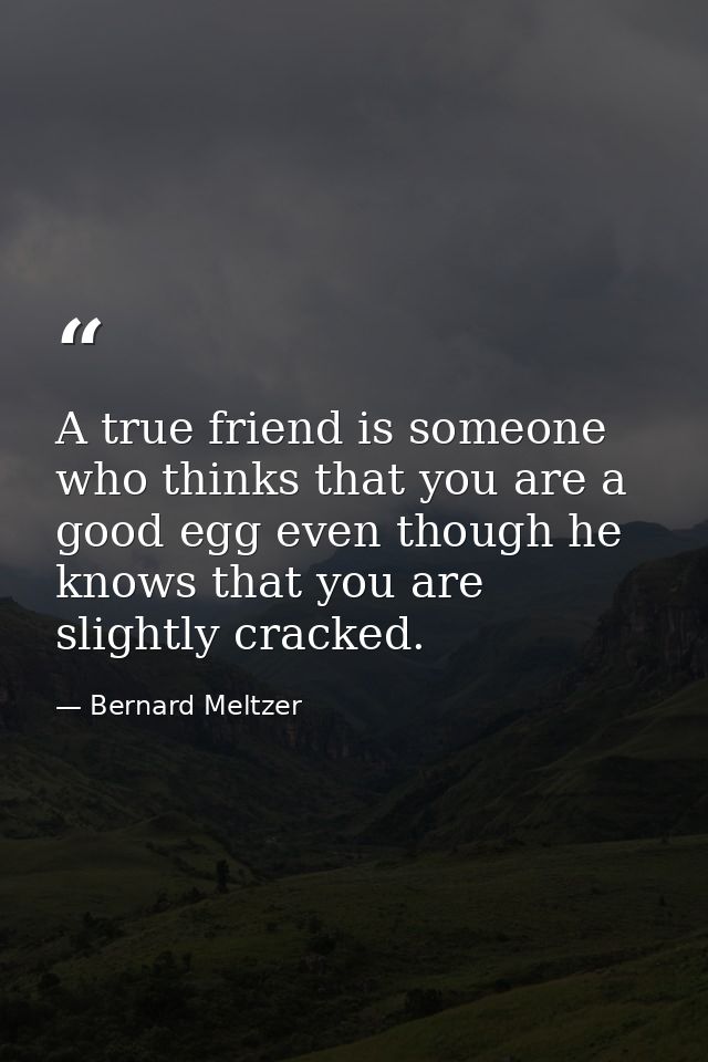 A true friend is someone who thinks that you are a good egg even though he knows that you are slightly cracked. — Bernard Meltzer