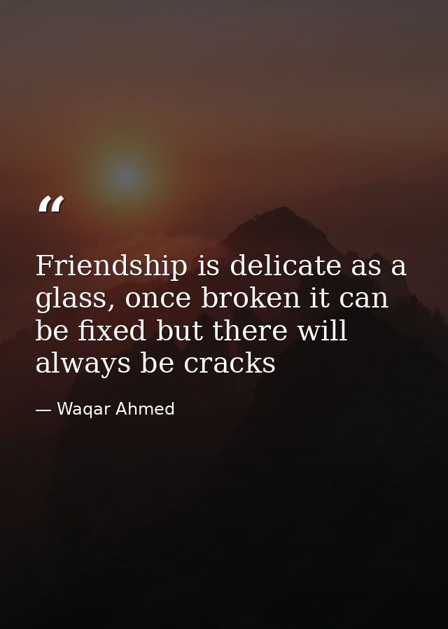 Friendship is delicate as a glass, once broken it can be fixed but there will always be cracks — Waqar Ahmed