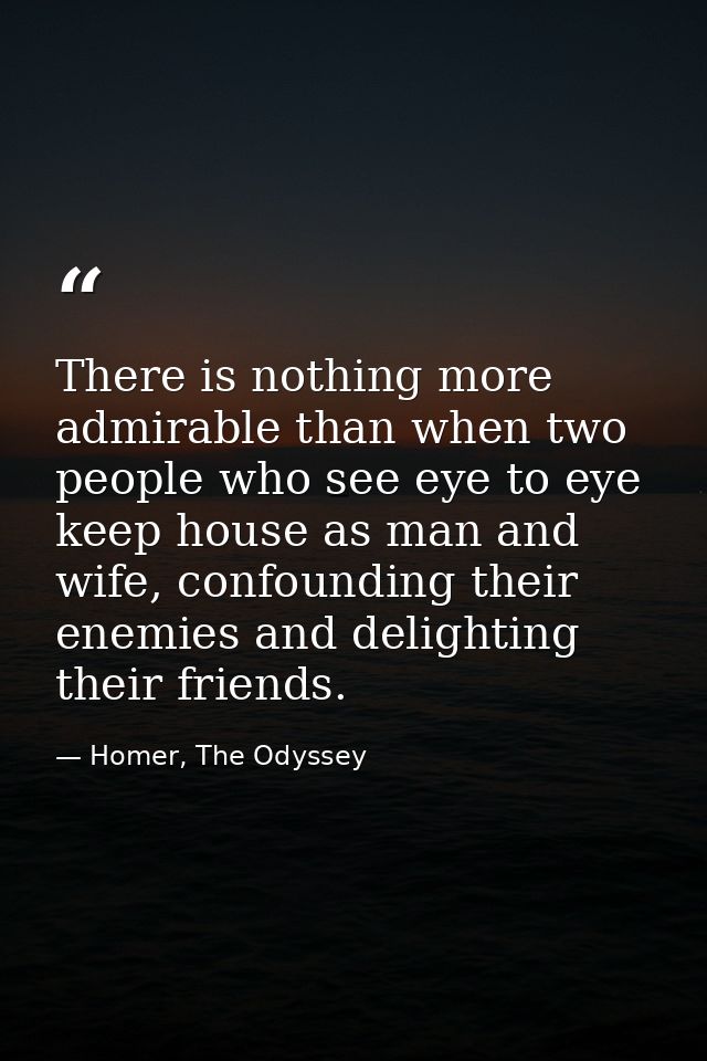 There is nothing more admirable than when two people who see eye to eye keep house as man and wife, confounding their en — Homer, The Odyssey