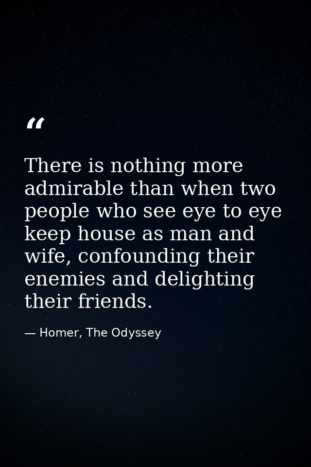 There is nothing more admirable than when two people who see eye to eye keep house as man and wife, confounding their en — Homer, The Odyssey