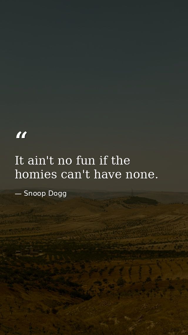 It ain't no fun if the homies can't have none. — Snoop Dogg