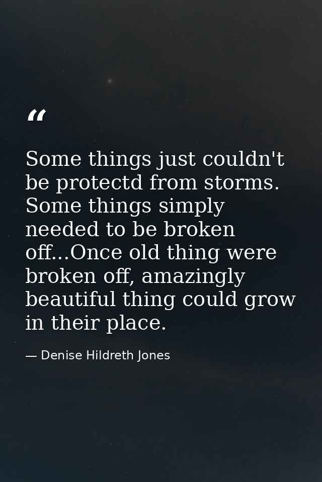 Some things just couldn't be protectd from storms. Some things simply needed to be broken off...Once old thing were brok — Denise Hildreth Jones