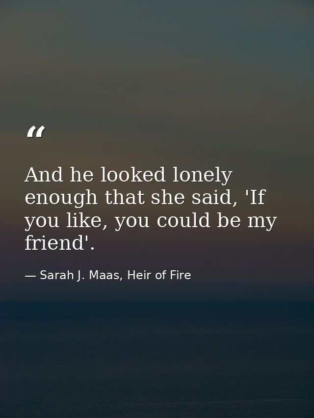 And he looked lonely enough that she said, 'If you like, you could be my friend'. — Sarah J. Maas, Heir of Fire
