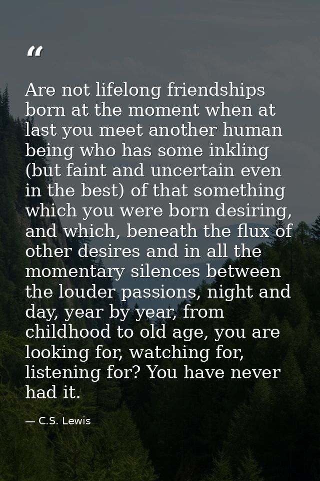 Are not lifelong friendships born at the moment when at last you meet another human being who has some inkling (but fain — C.S. Lewis