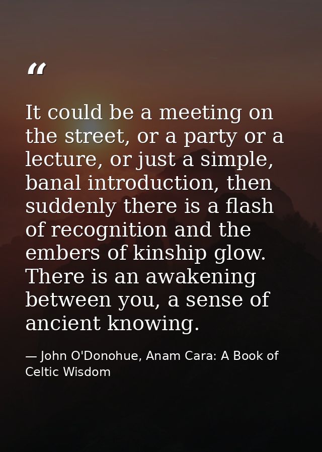 It could be a meeting on the street, or a party or a lecture, or just a simple, banal introduction, then suddenly there  — John O'Donohue, Anam Cara: A Book of Celtic Wisdom