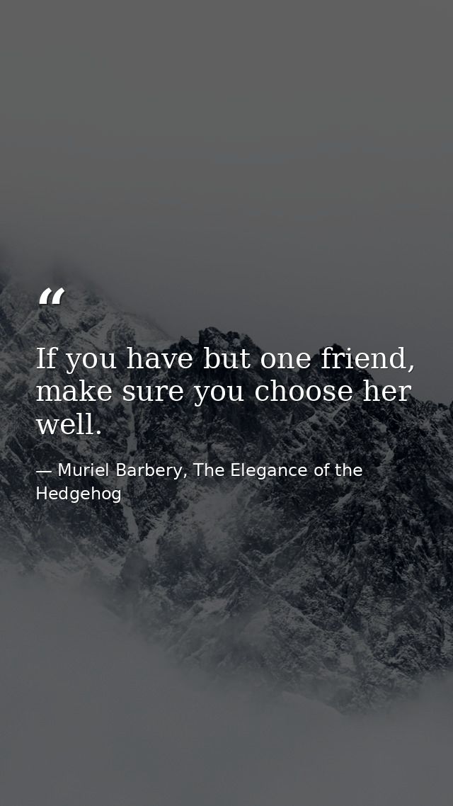 If you have but one friend, make sure you choose her well. — Muriel Barbery, The Elegance of the Hedgehog