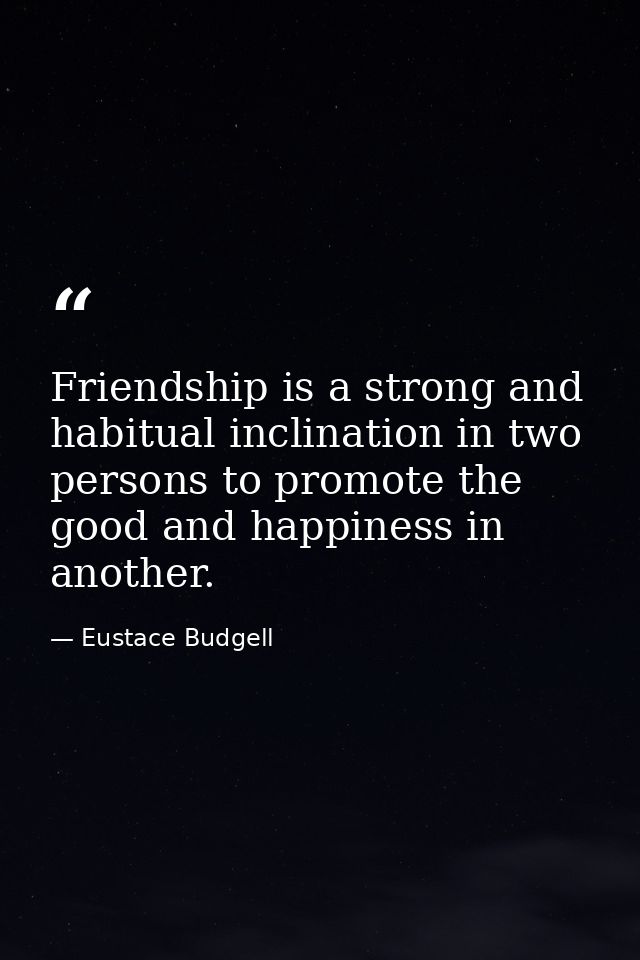 Friendship is a strong and habitual inclination in two persons to promote the good and happiness in another. — Eustace Budgell