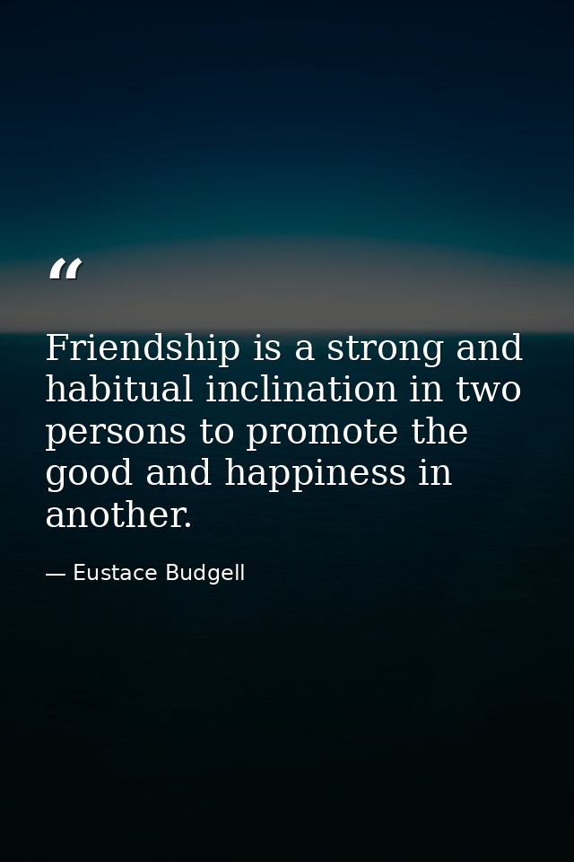 Friendship is a strong and habitual inclination in two persons to promote the good and happiness in another. — Eustace Budgell